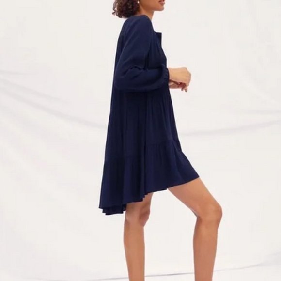 Aritzia Wilfred Navy Blue Long Sleeve Babydoll Mini Barossa Dress - Picture 2 of 7